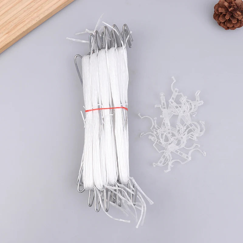 10Pcs Plants Hooks Clips With 10M Rope + 20 Clips J Hooks Clips Set Tomatoes Growing Hooks Clips For Tomato Grape Pepper Peaceful Pleasures Health and Wellness White