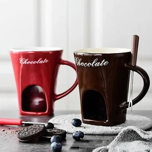 Personal Mini Ceramic Fondue Pot Mug Set – Chocolate & Cheese Mini Fondue Set Peaceful Pleasures Health and Wellness