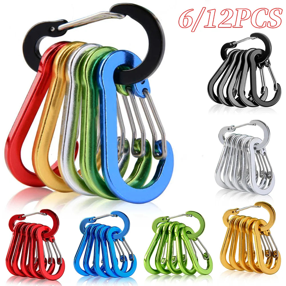 6/12Pcs Aluminum Alloy Carabiner Keychain Outdoor Camping Climbing Hiking Snap Clip Lock Buckle Hook Fishing Accessories Peaceful Pleasures Health and Wellness