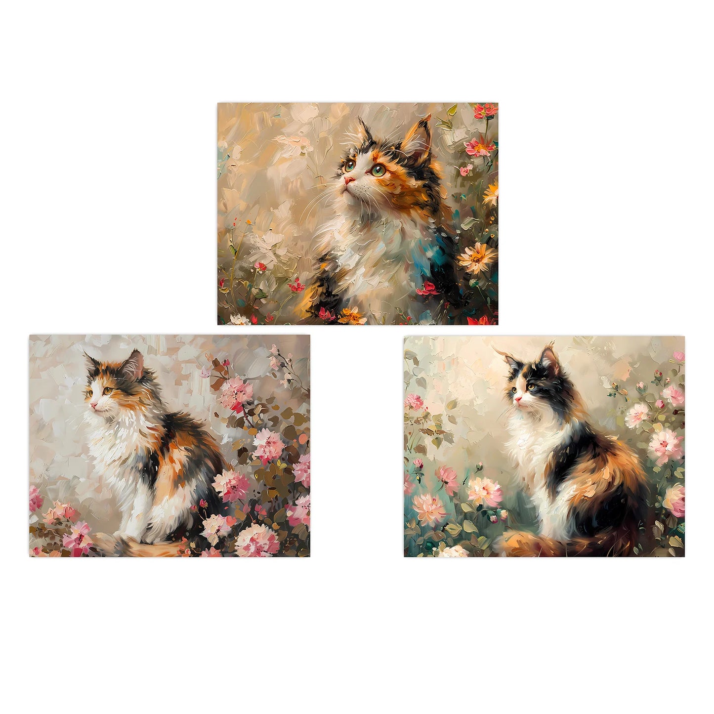 Vintage Animal Wall Art, Flower Cat Oil Canvas Painting, Nordic Poster Print for Bedroom Living Room Wall Decor Peaceful Pleasures Health and Wellness 01 15x20cm No Frame China Mainland