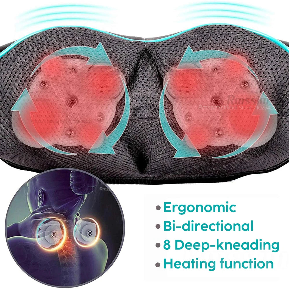 Shiatsu Neck and Shoulder Massager Heated Back Massager U Shape Deep Kneading Electric Massage Pillow For Neck Waist Leg Body Peaceful Pleasures Health and Wellness