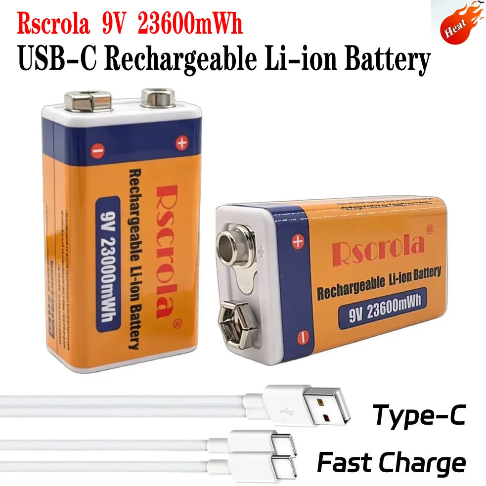 Rscrola 9V USB-C Rechargeable Battery 23600mWh Li-ion Constant Voltage for Guitar Pedal Smoke Detector Multimeter, Long Life Wit Peaceful Pleasures Health and Wellness