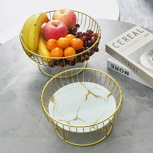 1 Piece of European-style Light Luxury Fruit Plate, Creative Living Room Home Fruit Basket, Afternoon Tea Candy Dessert Stand Peaceful Pleasures Health and Wellness