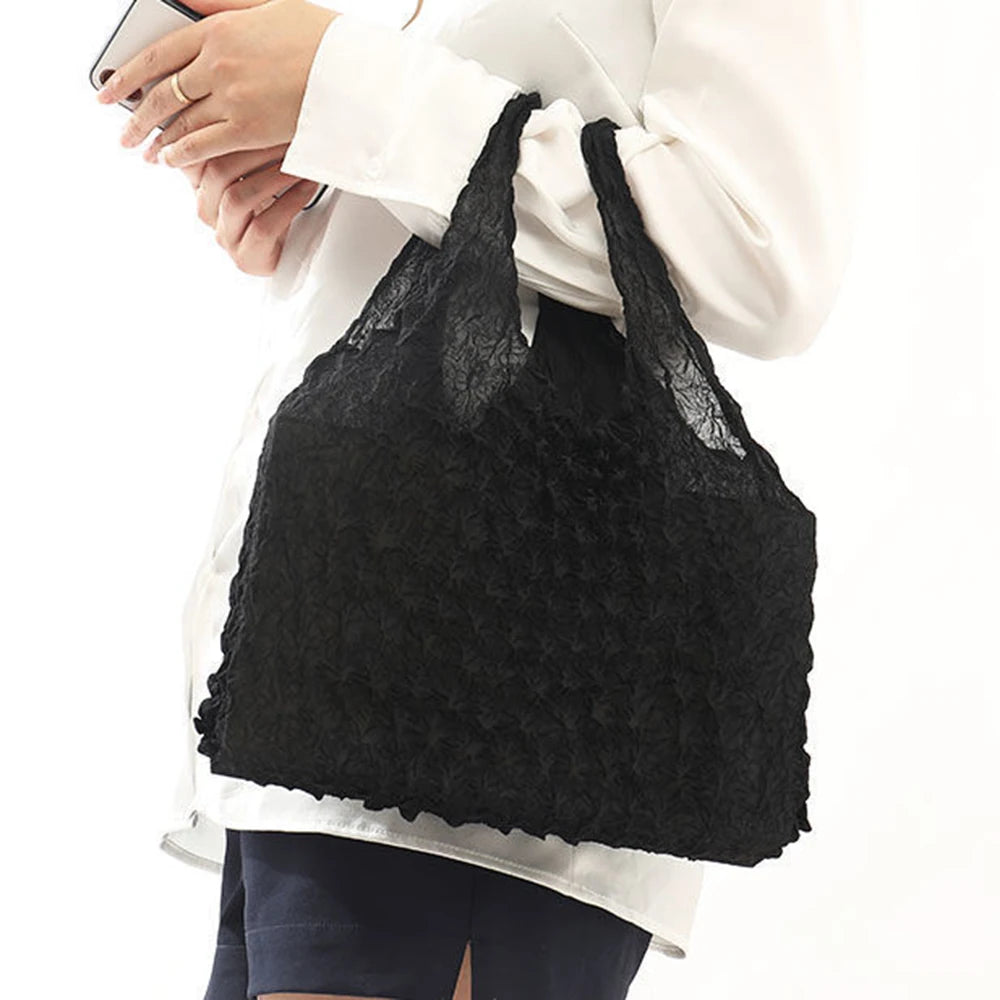 Fold Pleated Flexible Stretch Mini Bag Mini Bag Large Capacity Bubble Elastic Portable Shopping Handbag Tote Peaceful Pleasures Health and Wellness