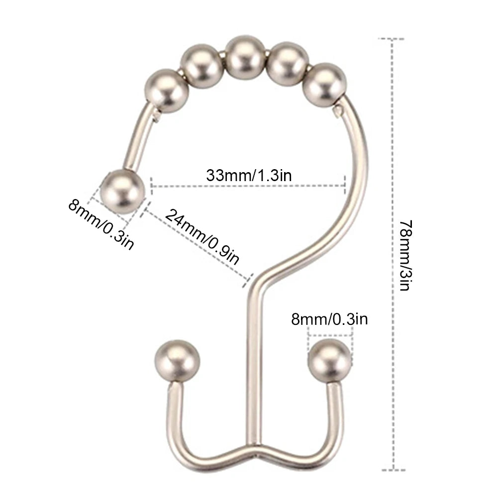 12pcs Metal Double Sided Shower Hooks Glides Rollers Multipurpose Rustproof Shower Curtain Rings For Shower Liner Curtain Rods Peaceful Pleasures Health and Wellness