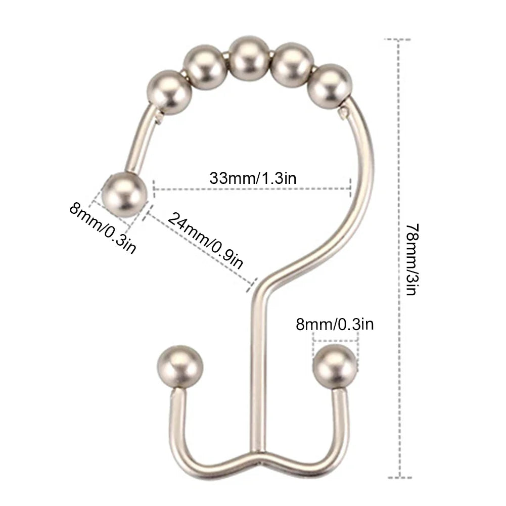 12-Pack Double-Sided Shower Curtain Hooks | Rustproof Stainless Steel