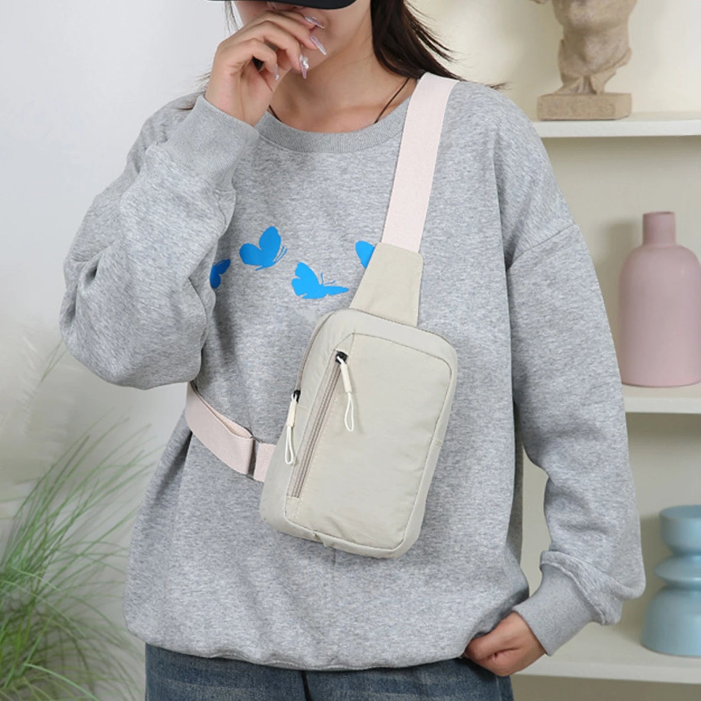 Women's Lightweight Crossbody Bag Water-Resistant Nylon Small Shoulder Bag for Outdoor Activities Travel Peaceful Pleasures Health and Wellness
