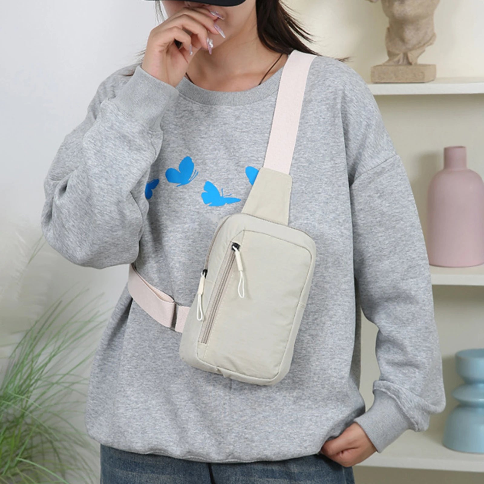 Women's Lightweight Crossbody Bag Water-Resistant Nylon Small Shoulder Bag for Outdoor Activities Travel Peaceful Pleasures Health and Wellness