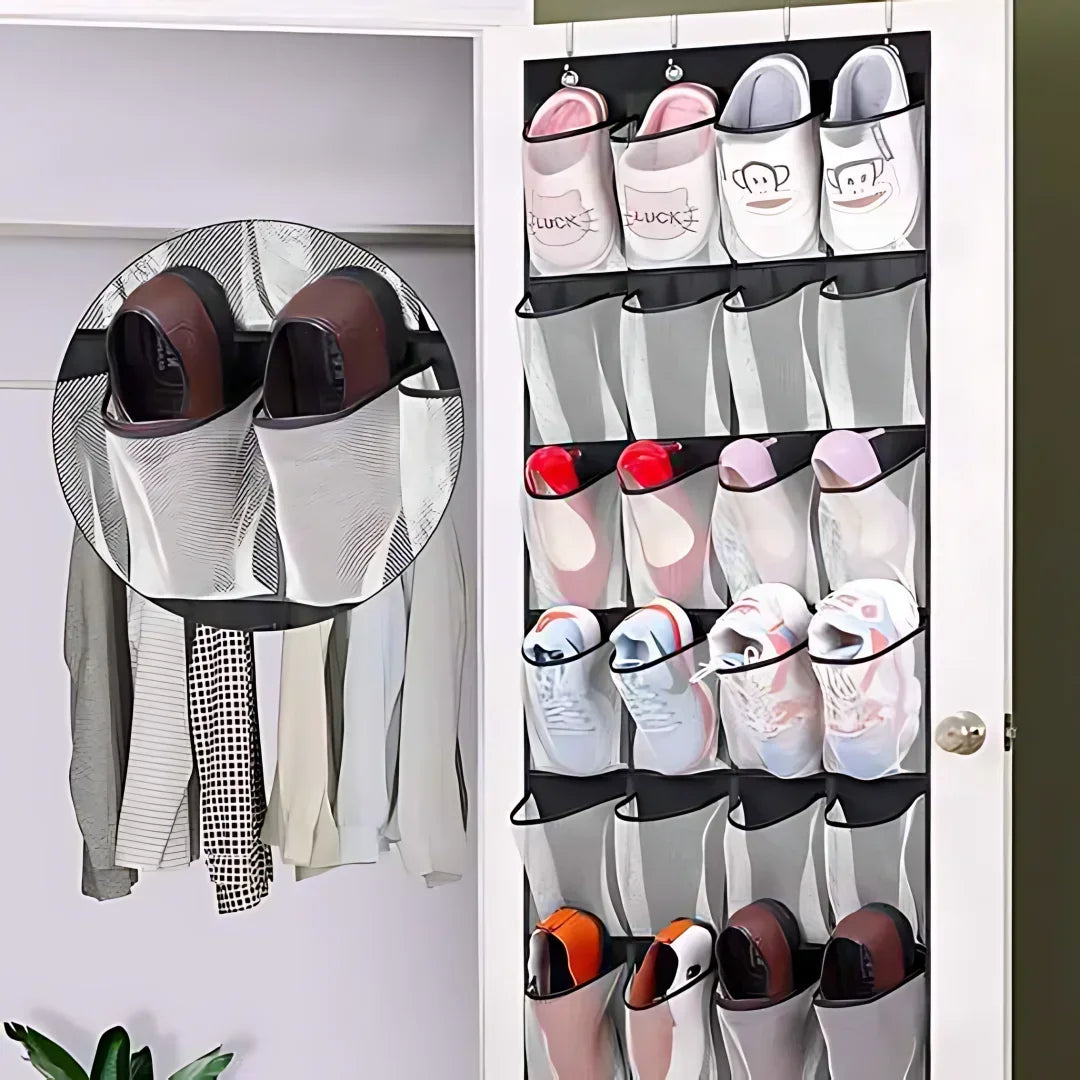 Over-the-Door Shoe Organizer – 24 Large Mesh Pockets