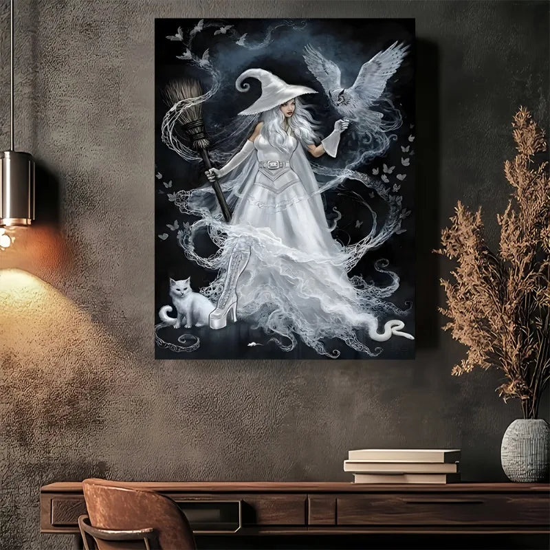 Witch Dark Goddess Black Magic Poster Canvas Printing Witch Black Cat Wall Art Decor Gothic Style Girls Room Bar Wall Decoration Peaceful Pleasures Health and Wellness