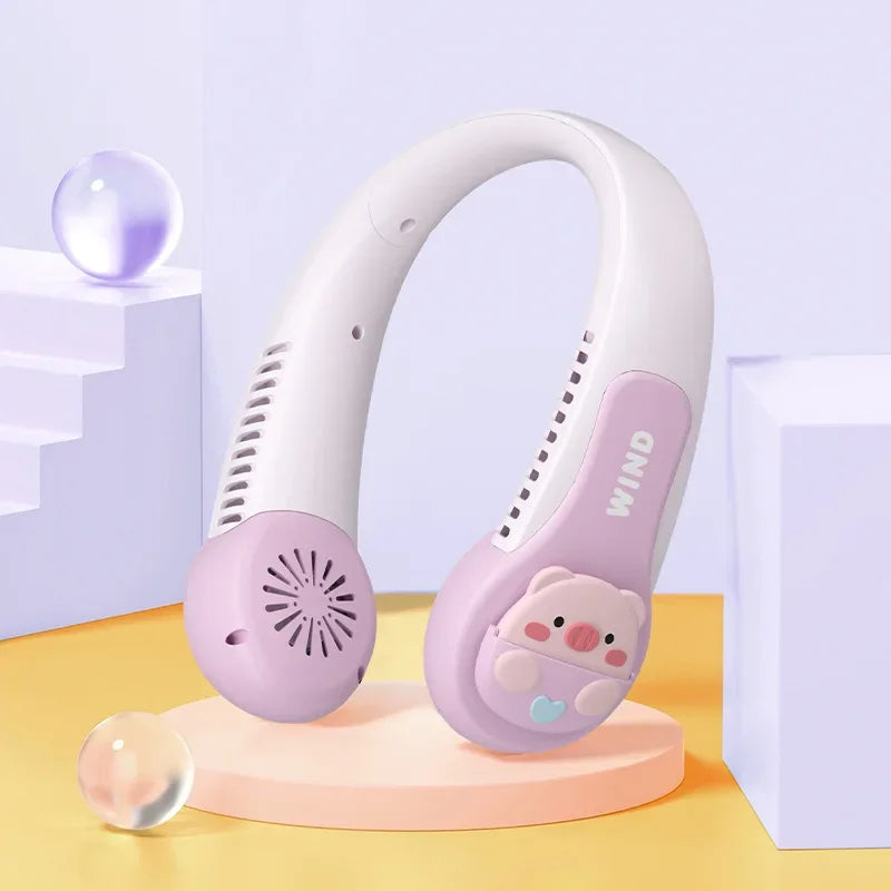 Bladeless Neck Fan Cute Pig & Dinosaur | 3 Speed USB Rechargeable