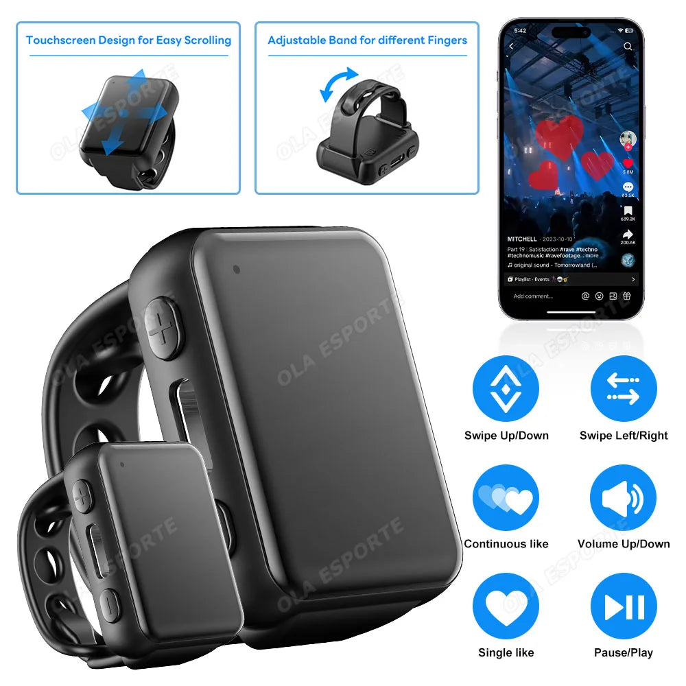 Bluetooth Fingertip Ring Remote – Scroll, Selfie & Page Turner