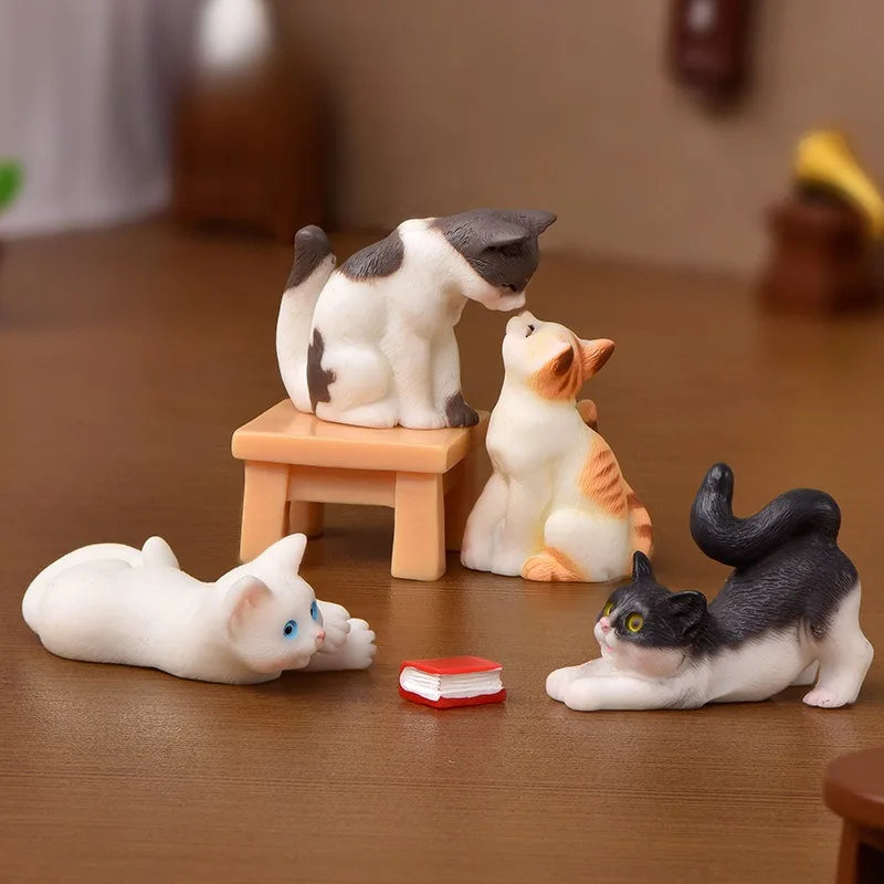 Miniature Cat Figurines Resin Landscape Decoration Miniature Figurines Accessories for Desk Landscape Plant Pot Bonsai Craft Peaceful Pleasures Health and Wellness