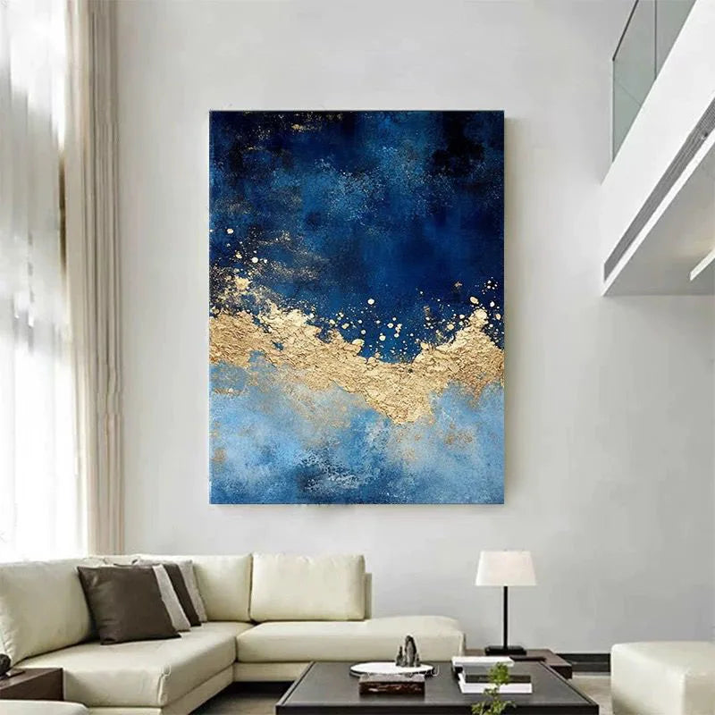 Abstract Hand Drawn Wall Hanging Painting, Gold Foil, Living Room Decoration, Corridor Mural, Sofa Background, High Quality Peaceful Pleasures Health and Wellness No frame 130cmx250cm