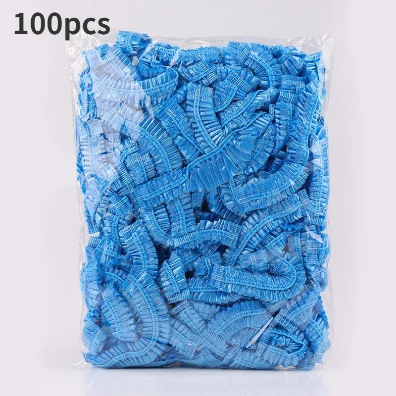 Disposable Shower Caps 100pcs – Waterproof Elastic PE Caps