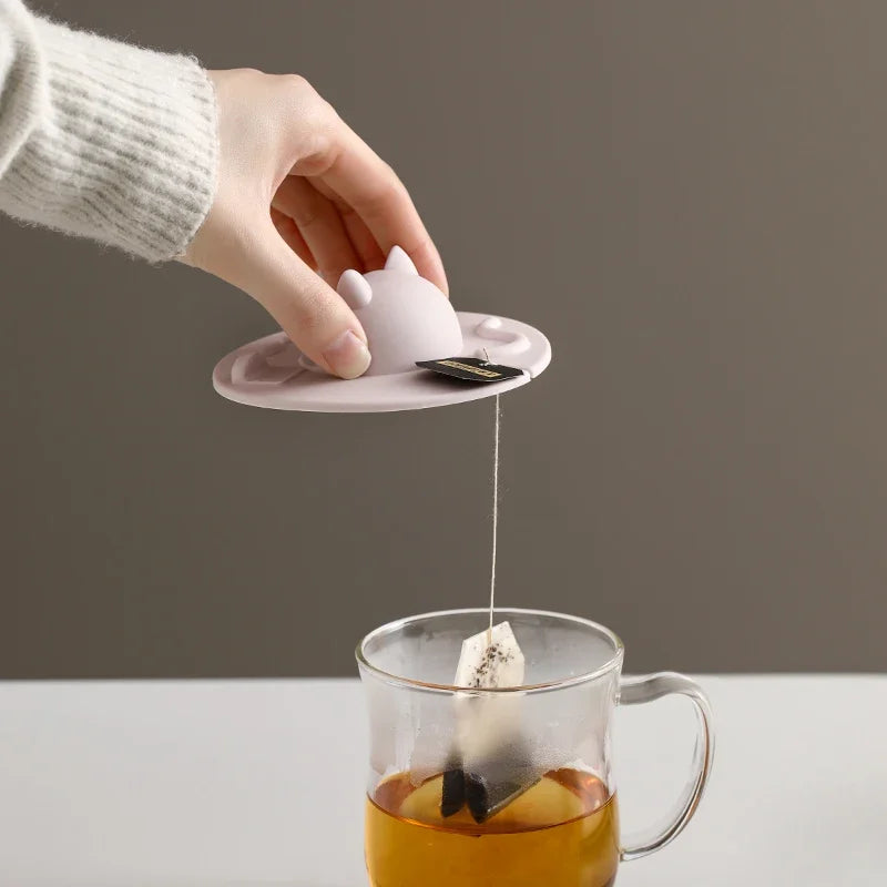 Silicone Cup Lid Cartoon Creative Irregular Cup Cover Dust-proof Leak-proof Three-dimensional Cat Head Multi-functional Cup Lid Peaceful Pleasures Health and Wellness
