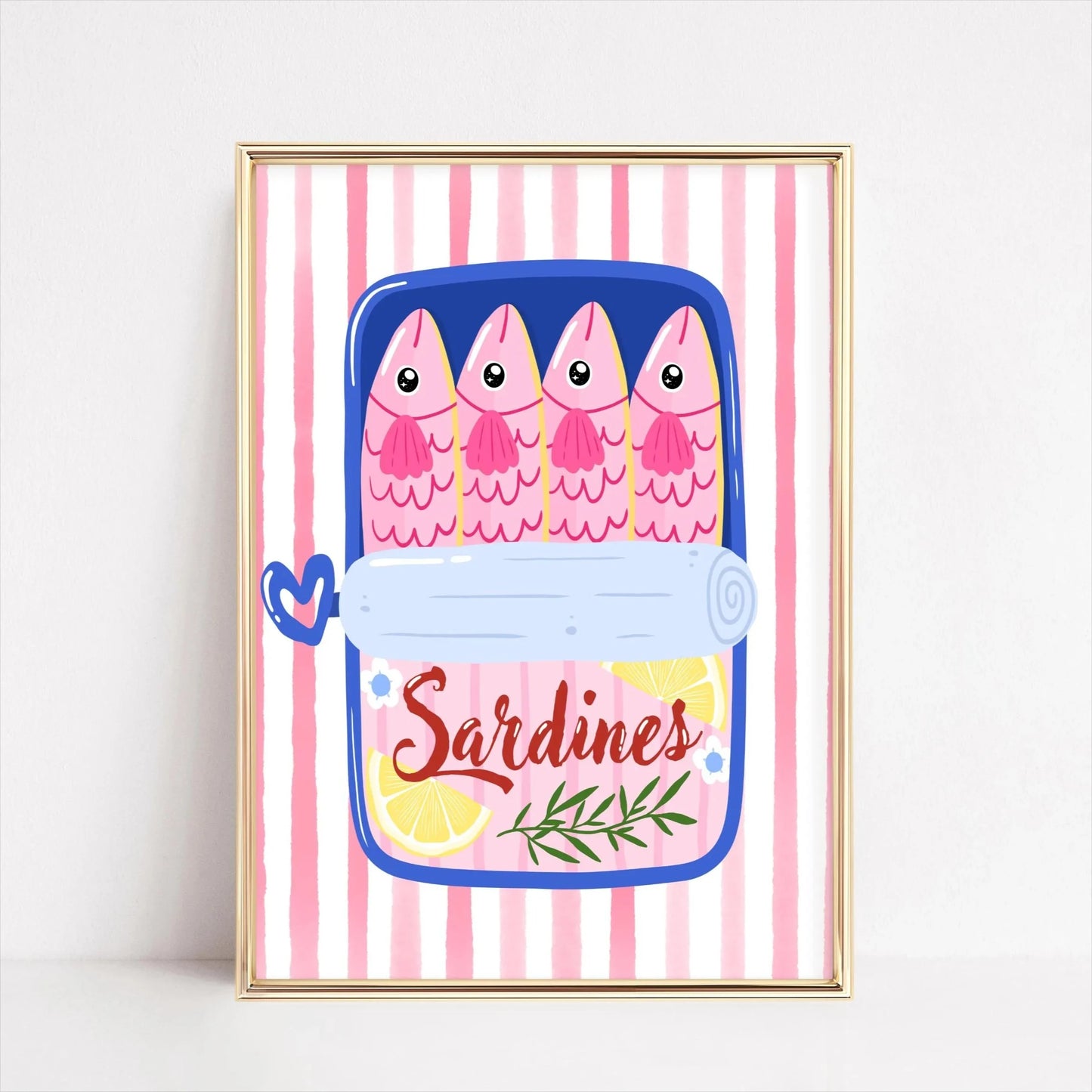Pink Canned Sardines Canvas Print Sardine Fisherman Aesthetic Wall Art Poster for Modern Living Room Kitchen Home Decor Gifts Peaceful Pleasures Health and Wellness CT-69-3 50x70cm Unframed