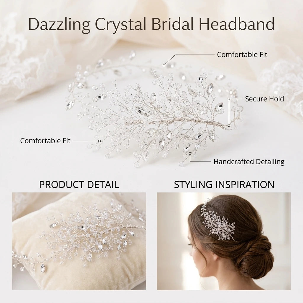 Crystal Rhinestone Bridal Headband Wedding Hair Accessory For Bride And Bridesmaid Peaceful Pleasures Health and Wellness