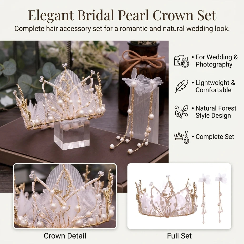Bridal Pearl Crown Hair Accessories Set With Natural Style For Wedding Photography Peaceful Pleasures Health and Wellness