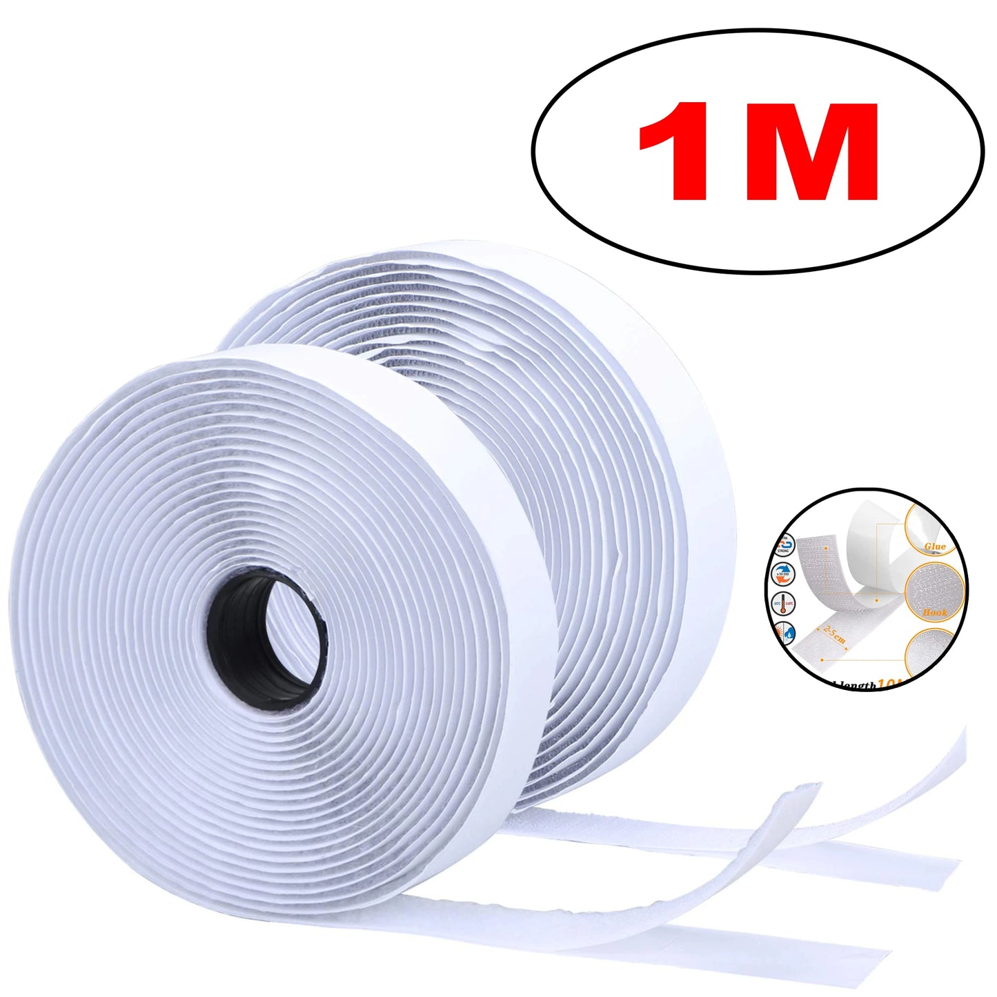 1-25M Velcros Self-Adhesive Hook And Loop Tape Fastener House Diy Magic Tap Auto Adhesive Strong Glue Stickers Sticker Strap Peaceful Pleasures Health and Wellness White 1M 25mm
