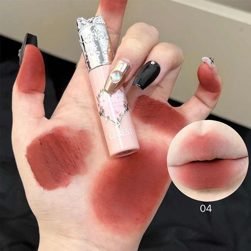 QIBEST 4 Colors Matte Nude Liquid Lipstick Long-lasting Makeup Sexy Red Lipgloss Tint Waterproof Lip Mud Stain Beauty Cosmetics Peaceful Pleasures Health and Wellness 04