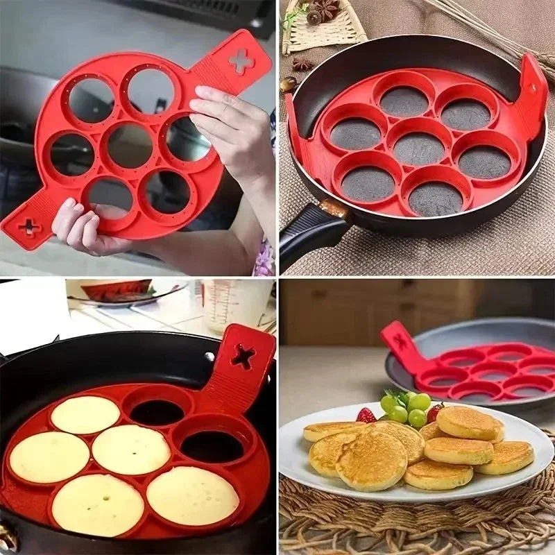 Silicone 7-hole Circular Frying Pan Breakfast Pancake Mold DIY Baking Tool Peaceful Pleasures Health and Wellness