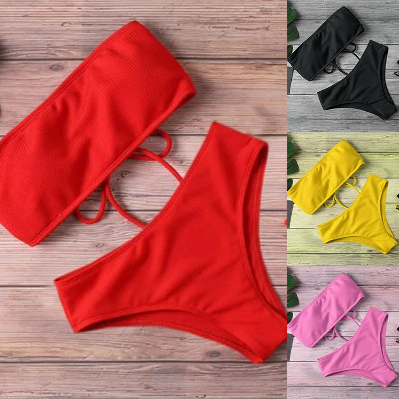Sexy Bikini Swimwear for Women Swimsuit Solid Color Bikini Set Female Tube Top Padded Bathing Suit Summer Beach Wear Peaceful Pleasures Health and Wellness