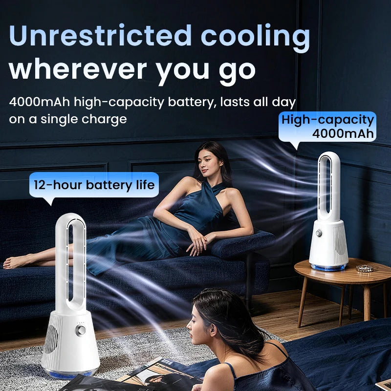 2026 Ultra Quiet Bladeless Electric Tower Fan Air Purification Circulation 3000mAh for Dormitory Desk Floor Peaceful Pleasures Health and Wellness