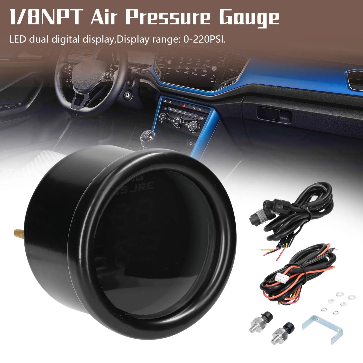 Dual Display LED Air Suspension Gauge 0-220PSI | 2x NPT Sensors