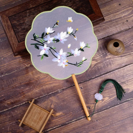 Vintage Silk Embroidery Fan | Floral Hanfu Accessory & Dance Prop Decorative Silk Fan Peaceful Pleasures Health and Wellness G