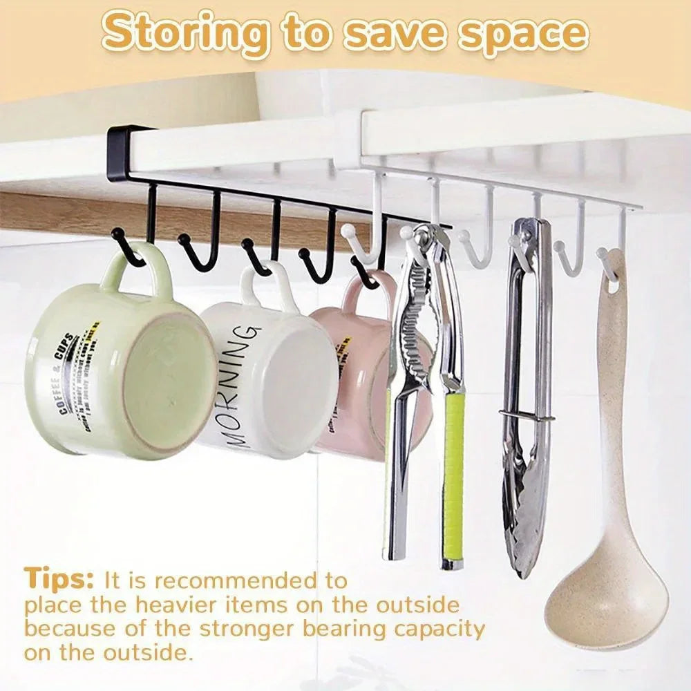 1pc Kitchen Shelf Storage Clothes Hanging Organizer Cup Holder Glass Mug Holder 6 Hooks Storage Rack 2030 Peaceful Pleasures Health and Wellness