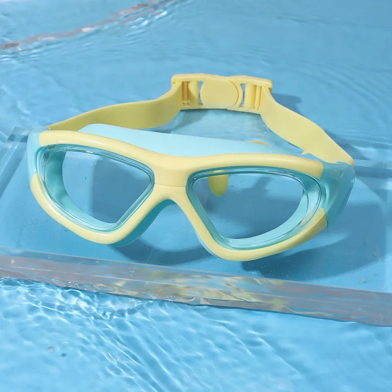 High-definition Children's Waterproof and Anti Fog Swimming Large Frame Glasses Convenient Goggles Silicone Connected Earplugs Peaceful Pleasures Health and Wellness green Boxed