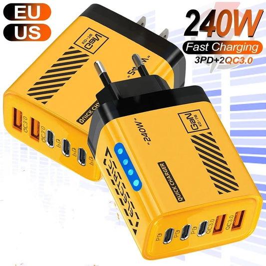 240W 5-in-1 USB-C PD Fast Wall Charger | QC 3.0 Multi-Port Multi-Port Wall Charger Peaceful Pleasures Health and Wellness