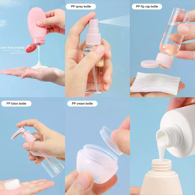 11Pcs/Set Travel Refillable Bottle Cosmetic Lotion Toner Spray Shampoo Essentials Cream Bottle Empty Container For Toiletries Peaceful Pleasures Health and Wellness