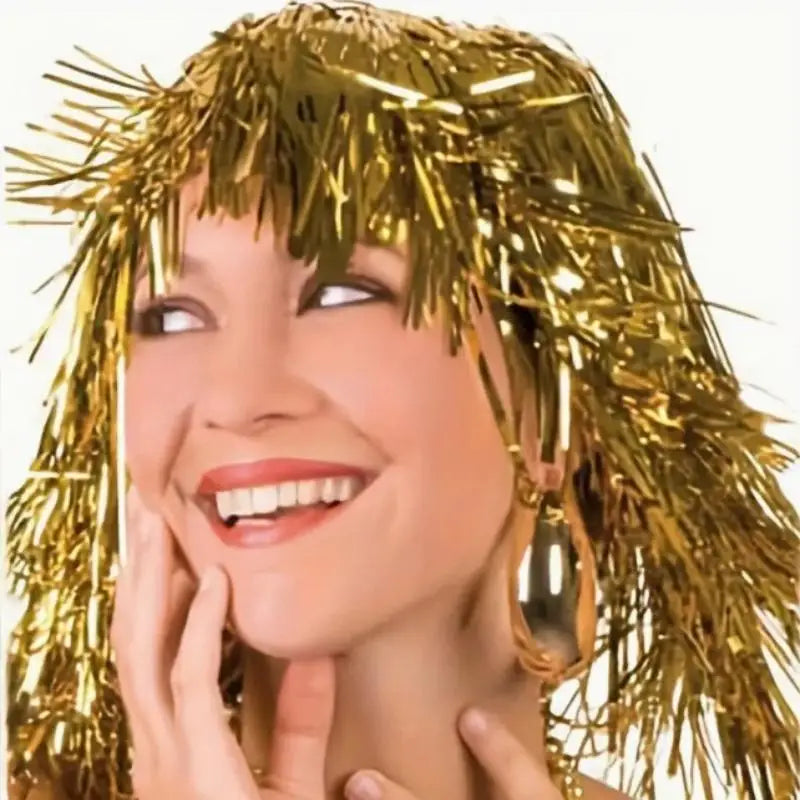 Foil Tinsel Fancy Dress Wig | Metallic Party & Cosplay Wig