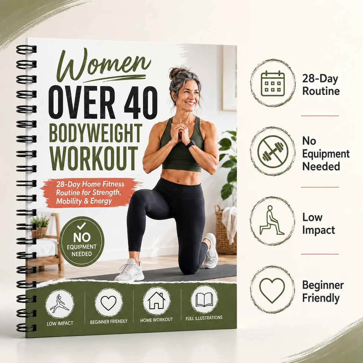 A5 Spiral Fitness Guide Women Over 40 Years Old 28 Day Home