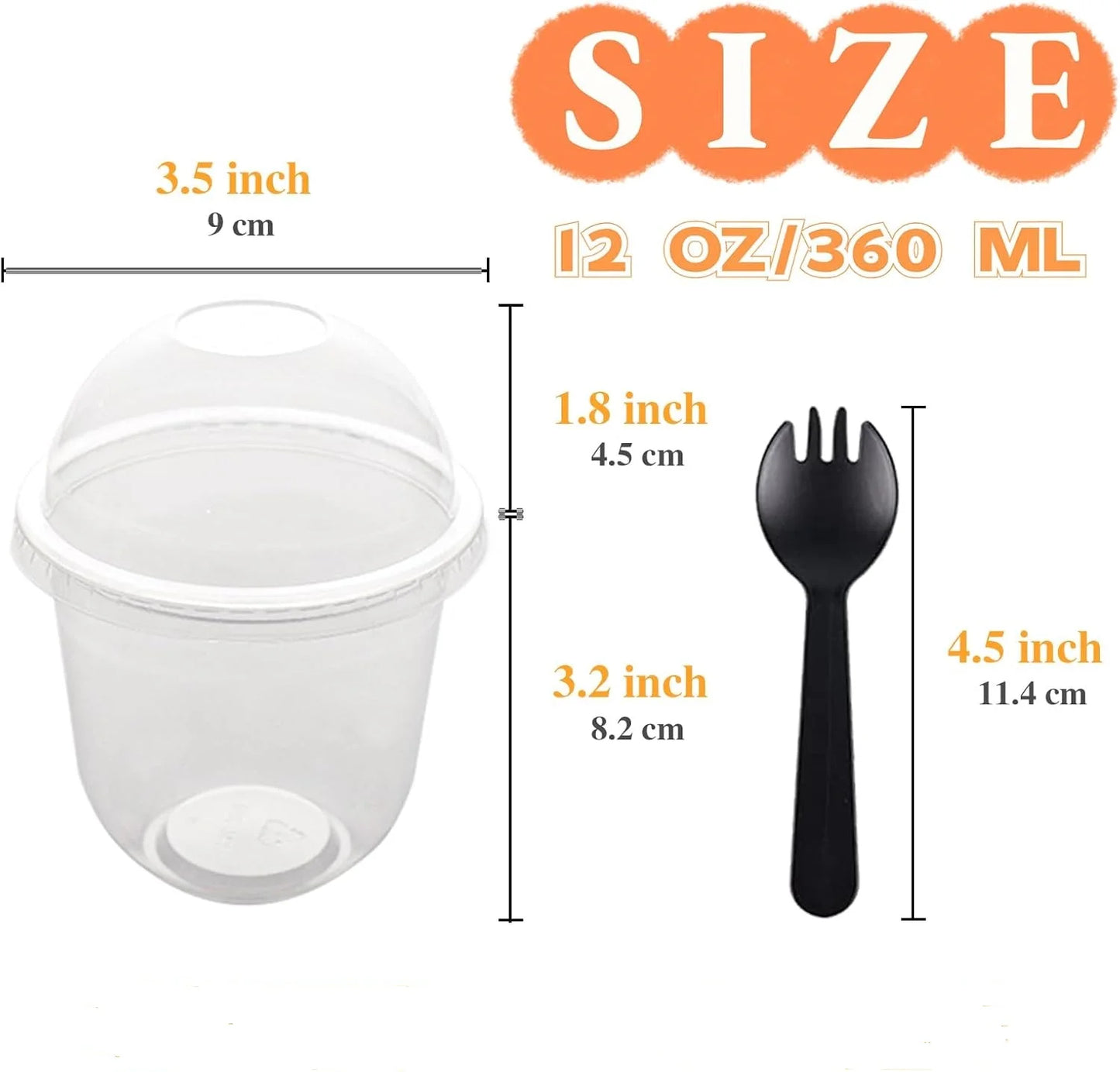 360ml Clear Plastic Cups with Dome Lids and Sporks No Hole Disposable Fruit Cups for Dessert Cupcake Parfait Pudding Ice Cream Peaceful Pleasures Health and Wellness Spork 50pcs