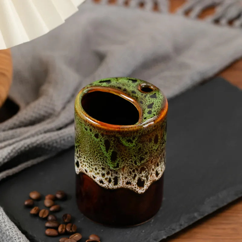 Cross Border Kiln Transformation Creative Mug, Large Capacity Ceramic Latte Gift Couple Coffee Cup, Sipping Breakfast Milk Cup Peaceful Pleasures Health and Wellness green 320mL