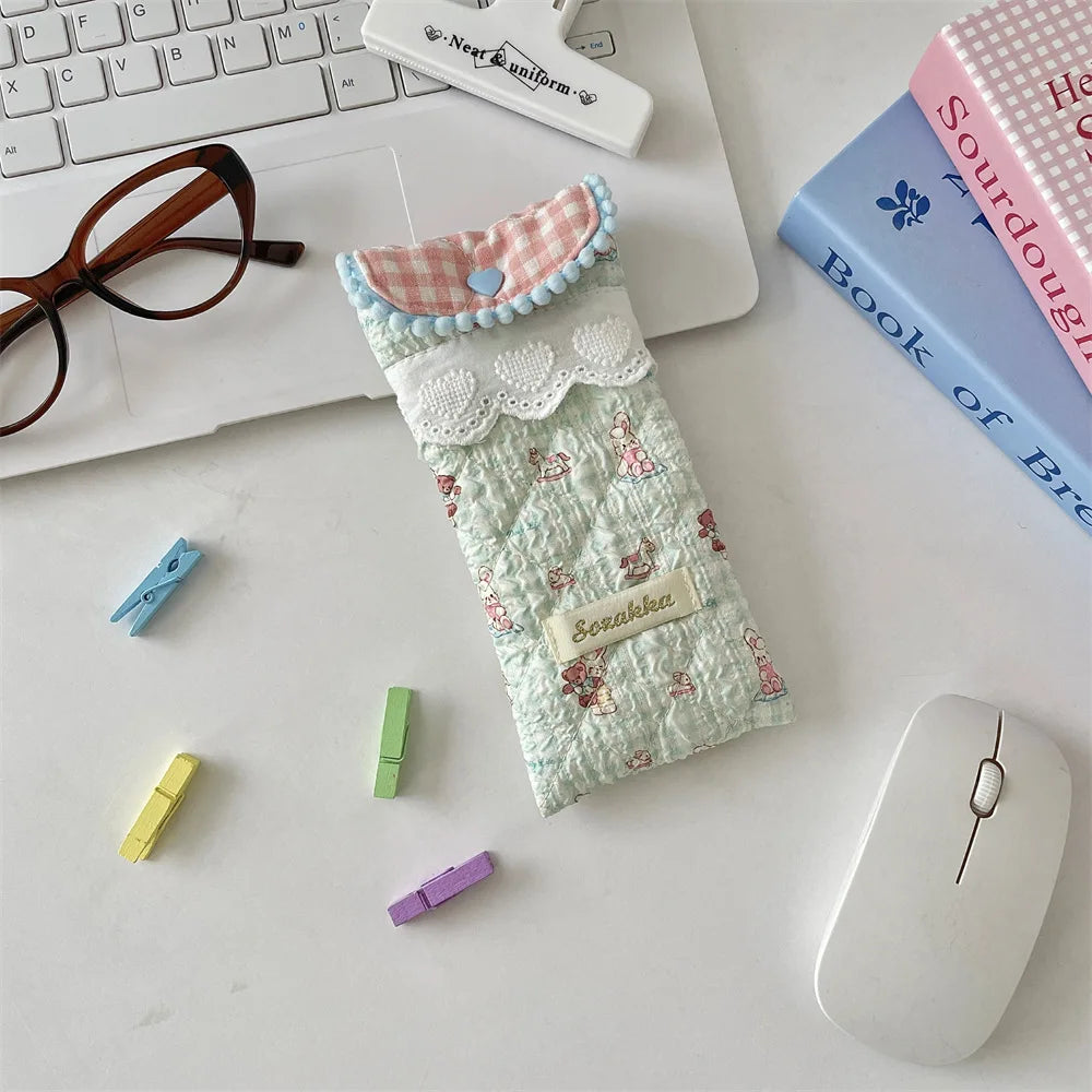 Quilted Cotton-Sunglasses PouchPortable Pressure-resistant Sunglasses Storage Bag for Girl Portable Glasses Case Peaceful Pleasures Health and Wellness green rabbit