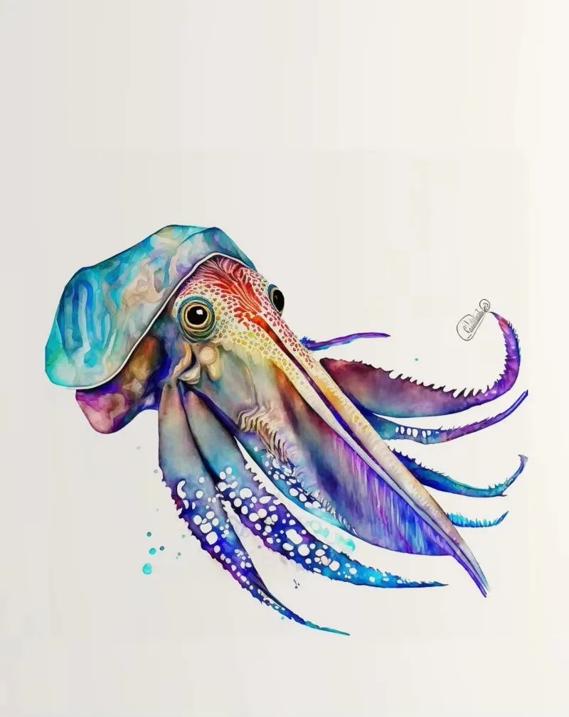 Deep Sea Watercolor Canvas Print – Ocean Creatures Wall Art