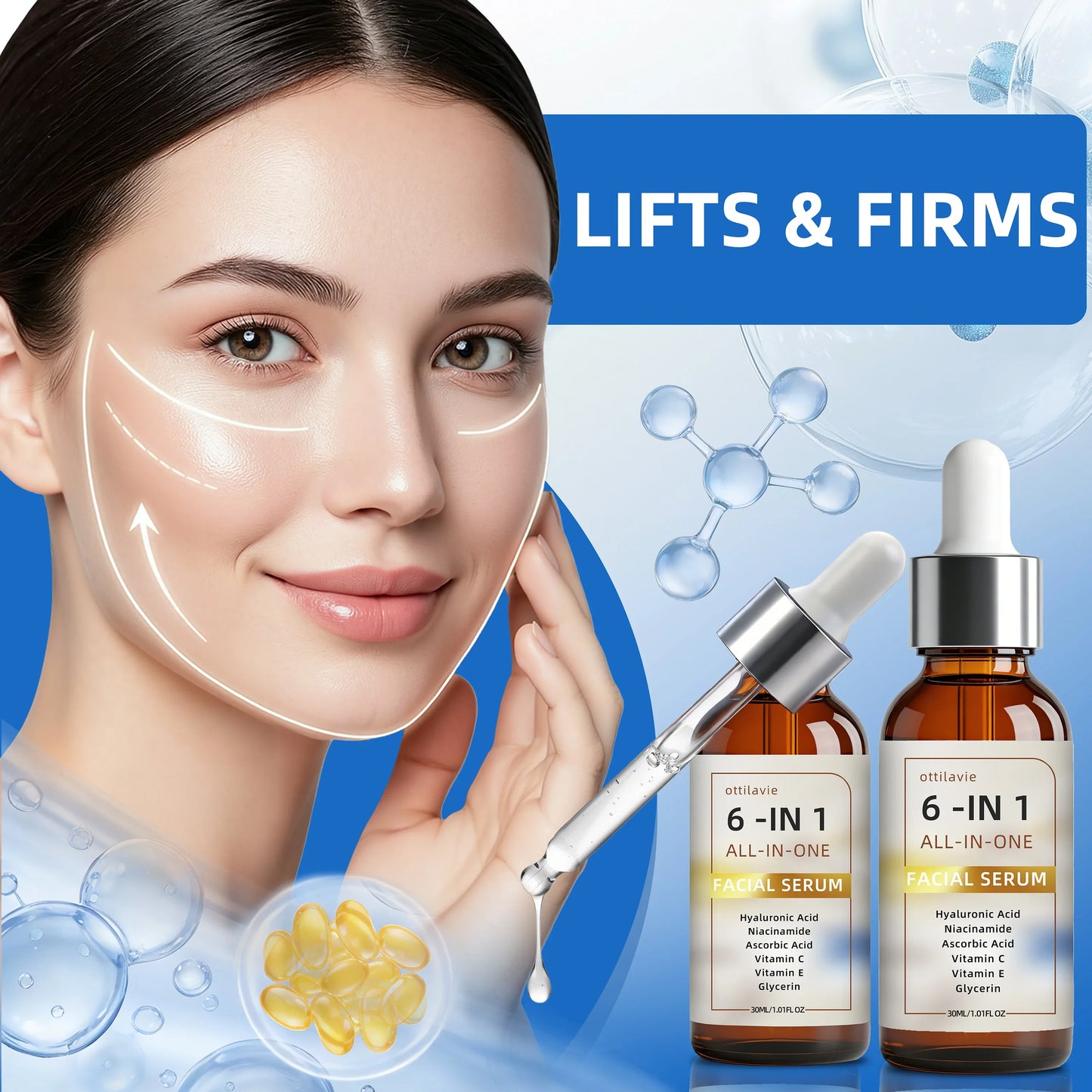 Ottilavie 6-in-1 Facial Serum 2pc – Hydrate, Firm & Even Tone