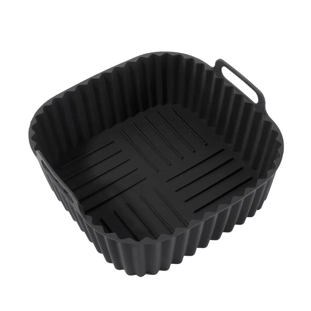Air Fryer Silicone Liners Square Reusable Non Stick Basket Mat for 4-7QT Air Fryer Oven Microwave Baking Airfryer Accessories Peaceful Pleasures Health and Wellness black