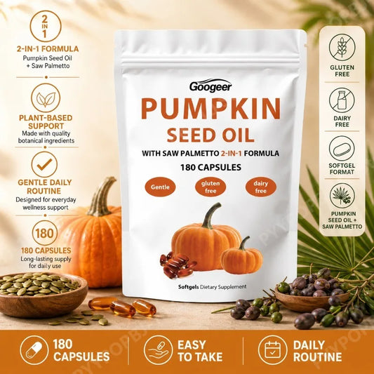 Pumpkin Seed Oil Softgels 180ct | Saw Palmetto & Fish Oil Herbal Softgels Peaceful Pleasures Health and Wellness