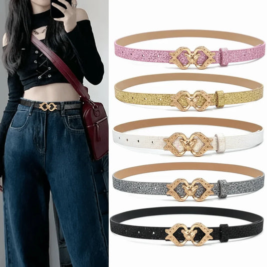 Women's Rhinestone Glitter Belt – Fox Buckle PU Leather Women's Fashion Belt Oasis Select