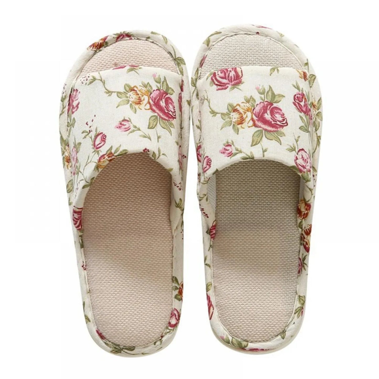 Linen Slippers Indoor Home Breathable Women Men Slides Linen Couples Anti-slip Shoes Beach Sandals Shoes Comfortable Flats Peaceful Pleasures Health and Wellness Pink 37