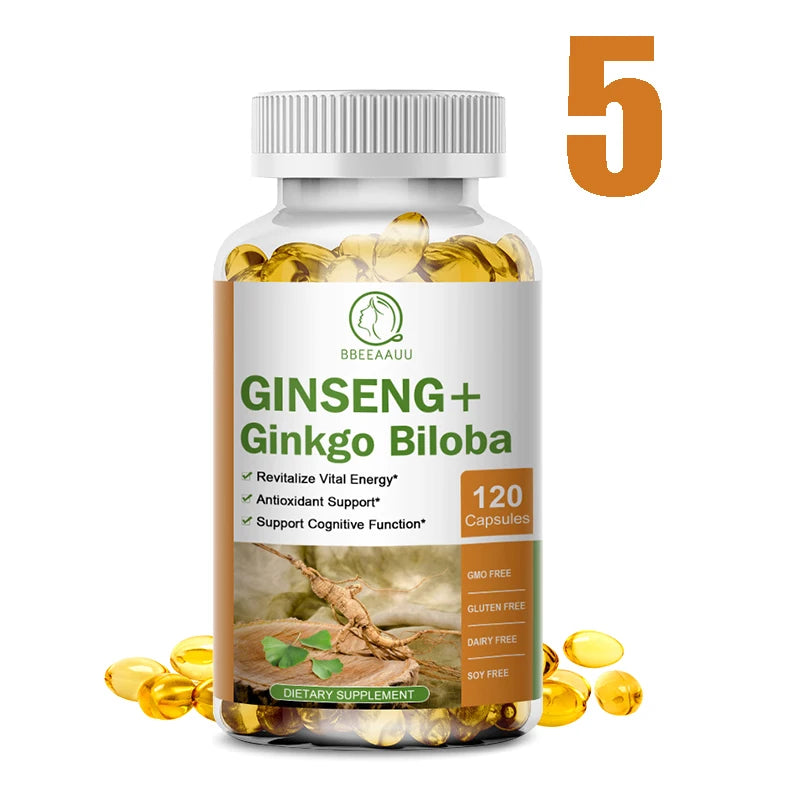 Ginseng Ginkgo & Ashwagandha Capsules – 120ct Peaceful Pleasures Health and Wellness 5Bottles United States