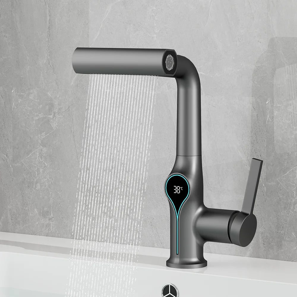 AOGUTU Waterfall Basin Faucet Digital Temp Display Mixer Tap