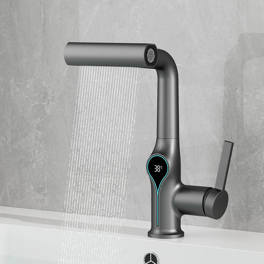 AOGUTU Waterfall Basin Faucet Digital Temp Display Mixer Tap Bathroom Basin Faucet Peaceful Pleasures Health and Wellness