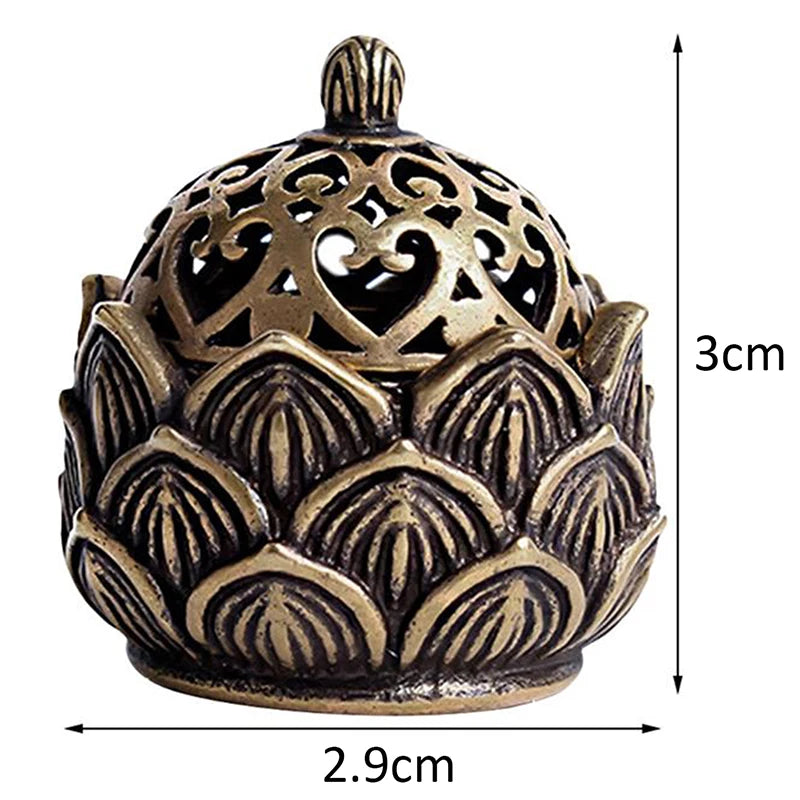 Retro Copper Small Lotus Hollow Out Incense Stick Burner Brass Incense Holder with Cover Home Decoration Sandalwood Censer Peaceful Pleasures Health and Wellness Small
