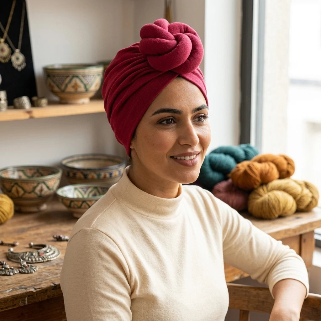 Ethnic Style Knotted Headscarf With Braided Design For Women Cotton Polyester Blend Peaceful Pleasures Health and Wellness